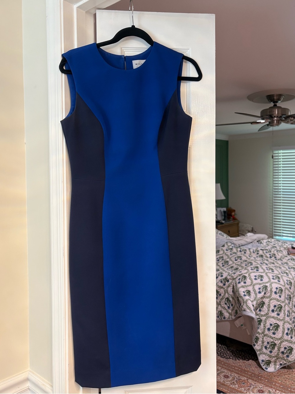 Milly Blue and Navy Colorblock Midi Sheath Dress